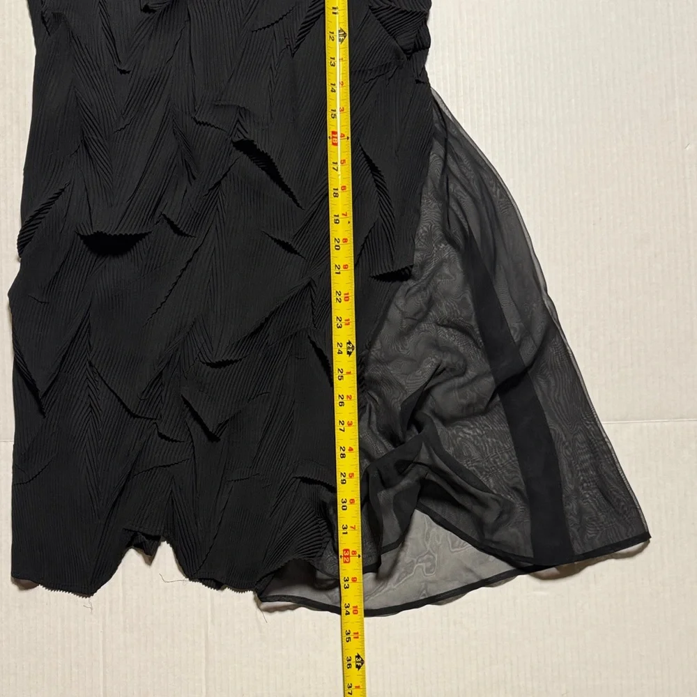 HAN FENG Women's Ruched Pleated Crinkle Black Maxi Skirt Sheer Whimsigoth XL - Picture 4 of 10